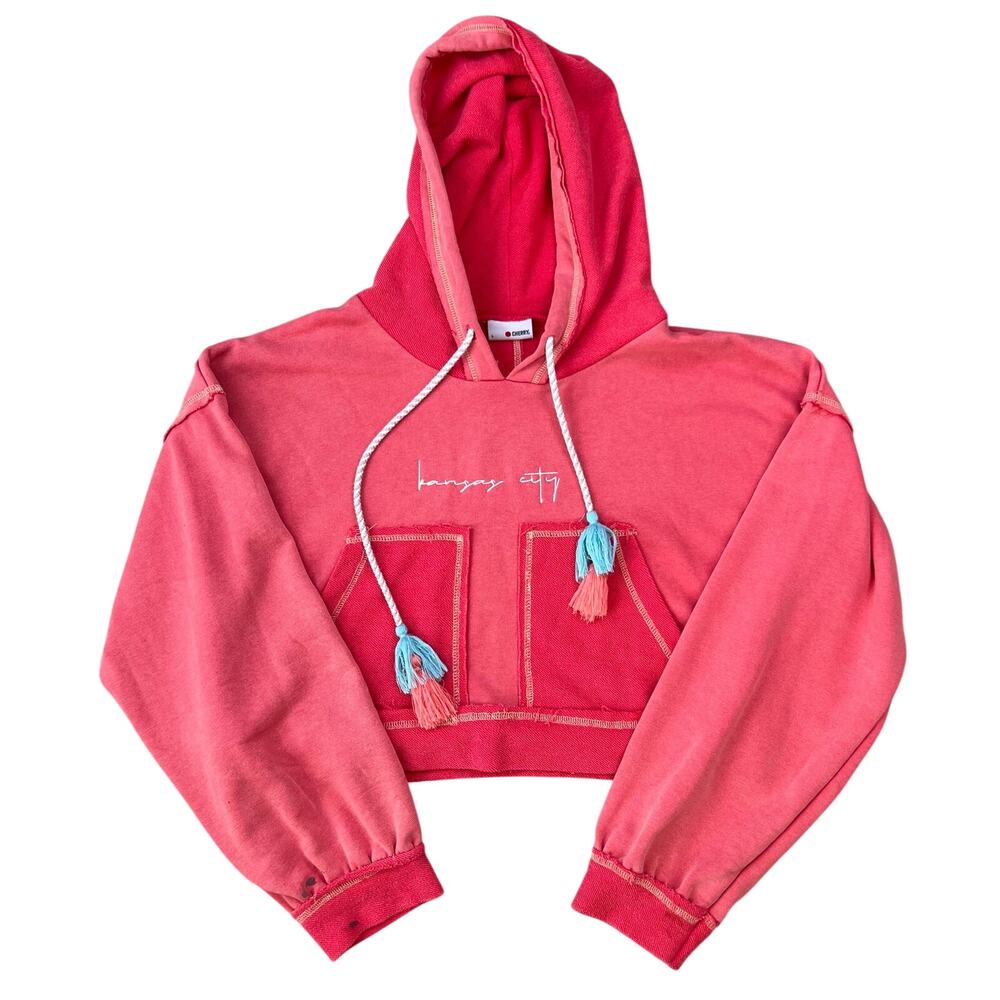 Kansas City Cropped Tassel Drawstrings Casual Comfort Hoodie (Sz L)